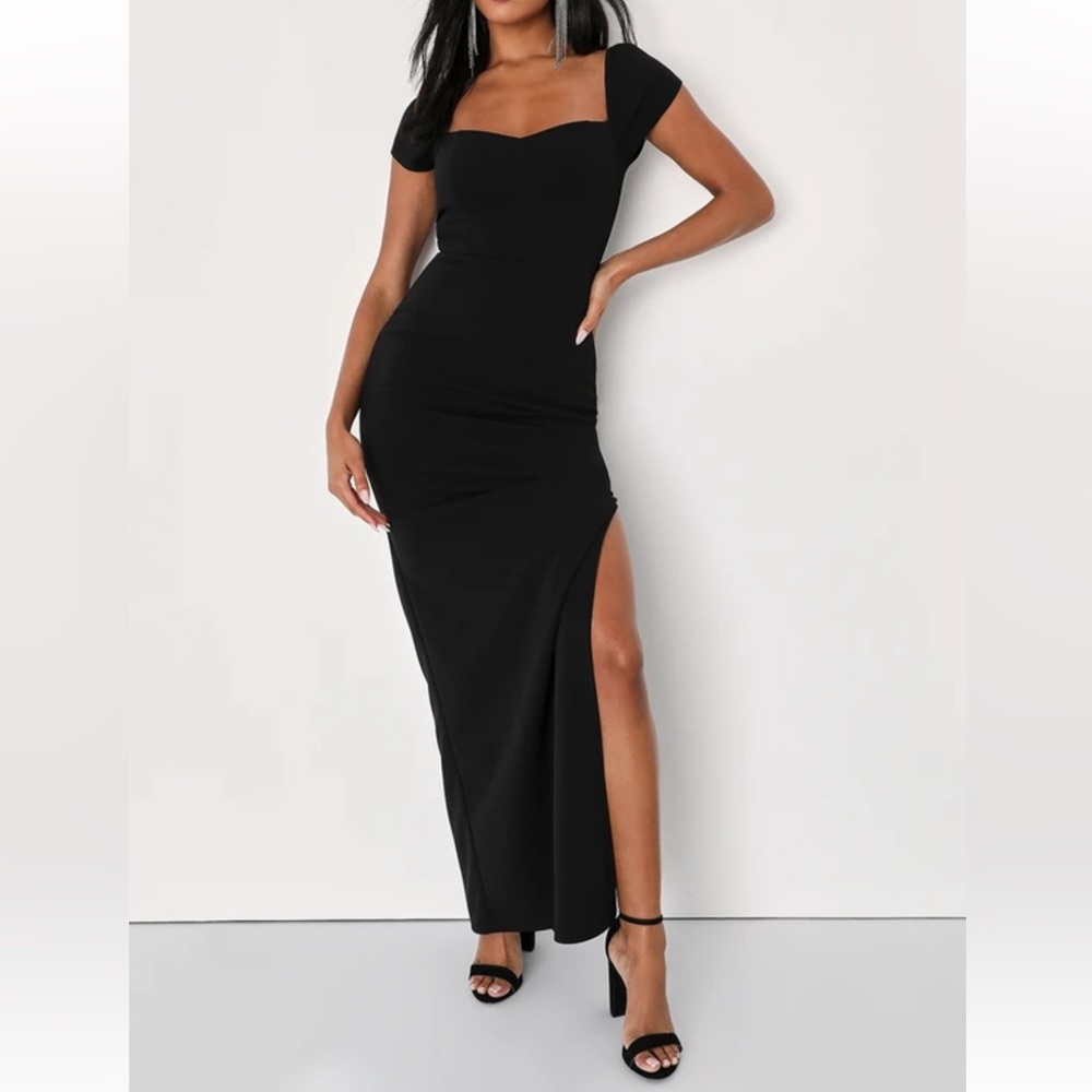 NWT Lulus Invitee Black Cap Sleeve Column Maxi Dress